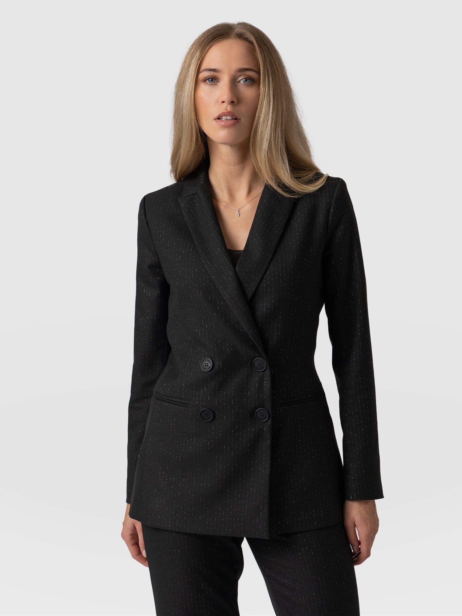 Cambridge Blazer Black Lurex Pinstripe - Women's Blazers | Saint + Sofia® EU
